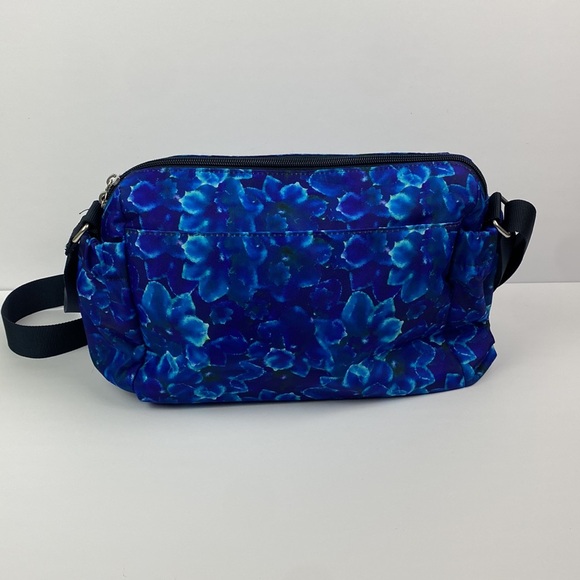 Baggallini | Blue Watercolor Floral Large Crossbody Purse Bag - Picture 4 of 11